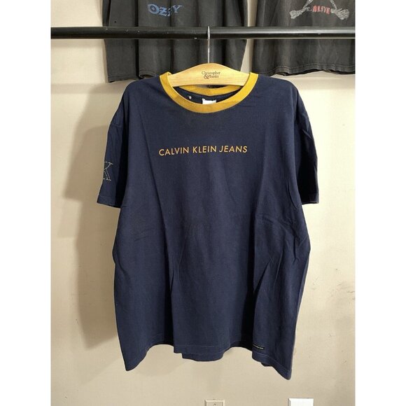 Vintage 90s Calvin Klein Ringer Made In USA Spellout Logo Size Medium 24.5x28 - Picture 1 of 5